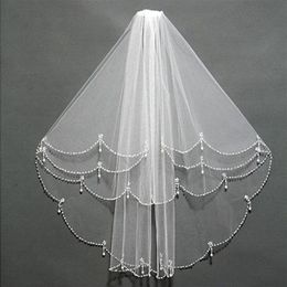 Fabulous 2019 New Arrival Bridal Veils Two Layers Beading Crystals Pearls Embellished Short Tulle For Brides Top Quality with Comb333x