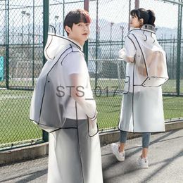 Raincoats 2023 New Waterproof Transparent Eva Clear Long Ladies Raincoats Women Men Fashion Rain Coat ets Hooded With Schoolbag space x0724