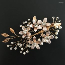 Hair Clips SLBRIDAL Handmade Wired Golden Crystal Rhinestone Pearls Flower Wedding Clip Barrettes Bridal Headpieces Accessories