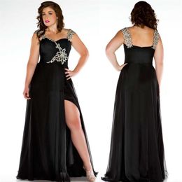 Black Plus Size Dresses Evening Wear Spaghetti Straps Pleats Beaded Chiffon Maxi Special Occasion Dress Formal Party Prom Gowns SD2833