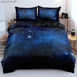 Luxury Galaxy Dark Blue Bedding Set Twin Full Queen King Size Duvet/Quilt Cover Set Shining Stars Starry Sky Comforter Cover L230704