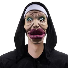 Nun Scary Headcover Halloween Facecover Realistic Evil Nun Face Cover With Headscarf Halloween Party Town Nun Faceshield 20*31cm