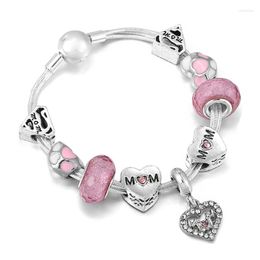 Charm Bracelets DIY Crystal Love Heart Pendant Bracelet Fit Brand Multi-layer For Mother Day's Romantic Pink Jewellery Gift