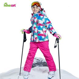 Down Coat Hiheart New Kis Ski Suit Winter -35 Degree Snowboard Clothes Warm Waterproof Outdoor Snow Jackets Children Boys Girls Clothing HKD230725