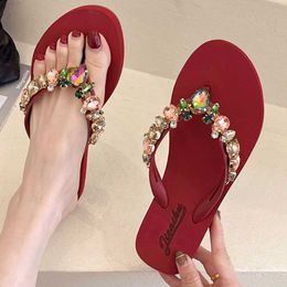 Slippers Fashion Rhinestones Summer Women Shoes Summer Flat Flip Flops Sandals Indoor Outdoor Slippers Beach Slides Lady Footwear qt224 L230725