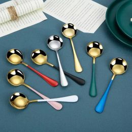 Stainless Steel Coffee stirring Spoons Coloured Ice Cream dessert Cake Soup spoon 7-inch Reusable tea sugar round mixing spoons NEW