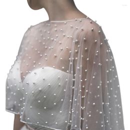 Scarves Wedding Wraps Tulle Capes Pearl Beads Shawls With Delicate Embroidery Bridesmaid Capelet Shrug For Party Evening