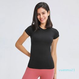 Lu T Shirt Summer Tee Sports Shirt Fashion T-Shirt Outdoor Fitness Clothes Women Short Sleeve Shirts Yoga Tops Slim fit Running Woman Sweatshirt Solid Color