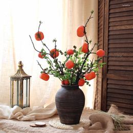 Decorative Flowers Artificial Plants Branch 6 Fruit Persimmon Floral Shape Berry Home Decoration Accessories Garden Fake