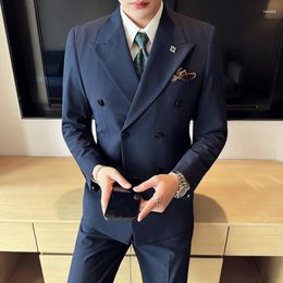 Men's Suits (Blazer Vest Pants) Boutique Fashion Business Italian-style Double Breasted Gentleman Wedding Formal 3 Piece S-7XL