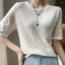 Women's T Shirts Fine Imitation Round Neck Short Sleeve Spring Summer Loose Thin Knit Pullover Basic Style Simple Bottoming Top