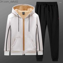 Men's Tracksuits Men's Tracksuits Arrived Winter Warm Thick Men Sports Suit Tracksuit Hooded Sportswear Zipper Cardigan Woolen Pants Casual Set Z230725