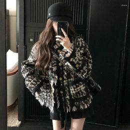 Women's Jackets Black Gold Braided Tassel Wool Small Incense Wind Short Coat Female 2023 Spring Autumn Girl Top X5