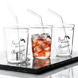 Drinkware Tumblers glass cup Straw glass student water cup flower tea cup handy cup