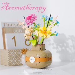 Action Toy Figures Creative Flower Potted Building Blocks Blossoms Plants Bonsai Aromatherapy Desktop Decoration Diy Bricks Toys Gifts Girls Adults 230724