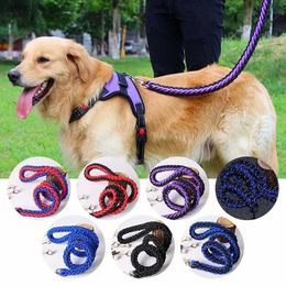 Nylon braided eight strand Dog Harness Leash With reflective strips Large Dogs Leads Pet Training solid Dog Leash Ropes Supplies L230620