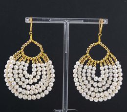 Dangle Earrings Women's White Pearl Golden Plated Lever Back