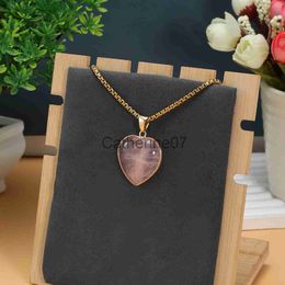 Pendant Necklaces Good Quality Natural Stone Rose Quartz Gold-plated Side Heart Pendant Necklace Jewellery Women Men Stainless Steel Chain Necklaces J230725