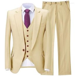 Men's Suits Men Suit 3 Piece Champagne Single Button Solid Casual Business For Wedding Party Dinner Work Set Jacket Vest With Pants