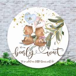 Background Material We can wait for gender to reveal the circular background of a bear boy or girl baby shower with a circular background and an elastic circular table c