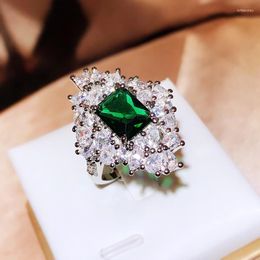 Cluster Rings Selling Simulation Emerald Tourmaline Opening Ring Female Luxury Princess Square Full Diamond Party Birthday Gift