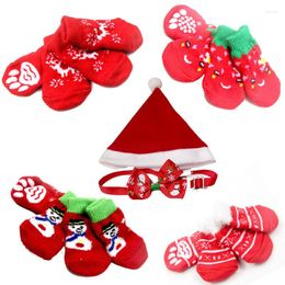 Dog Apparel Christmas Pet Socks Cat Hat Set Plush Funny Saliva Towel Collar Decoration Puppy Accessories Bow Tie