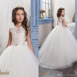 Ball Gown Flower Girls Dresses Jewel Backless sleeveless Appliques with big Bow Tulle Tiered Skirts Communion Dress275w