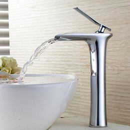 Luxury Waterfall Tap Tall Bathroom Basin Faucet Brass Material Bathroom Basin Mixer Tap Hot Cold Crane Sink faucet white tap