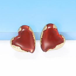 Dangle Earrings Creative Design Red Resin Heart-shaped For Women Vintage Statement Metal 2023 Trend Jewellery Gifts