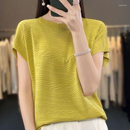 Women's T Shirts Ice Silk Spring/Summer Design Sense 3D Bat Sleeves Casual Loose Knitwear Short Sleeve T-shirt Women