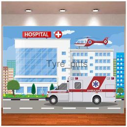 Background Material Photo Background Cartoon Ambulance Aircraft Hospital Building Background Medical Workers Doctors Nurses Theme Party Decoration x0724
