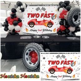 Background Material Mocsicka Two Fast Birthday Backdrop Boy Happy 2nd Birthday Party Decoration Red Racing Background Custom Banner Studio Photoshot x0724