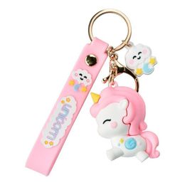 Keychains Lanyards Personality Cute Keychain Charm Unicorn Pendant For Women Bag Car Key Chain Mobile Phone Fine Jewelry Keyring Kid Dhtez