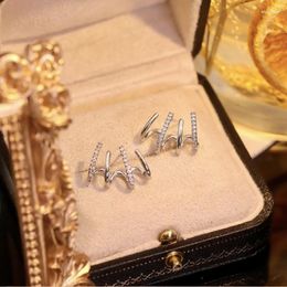 Stud Earrings Shining Gold Silver Color Zircon Fashion Simple Delicate Ear Piercing Jewelry Gift