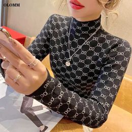 Women's Sweaters Womens stretch turtleneck sweater keeps warm O letter ribbed knitted pullover Y2k new fashion punk top for autumn and winter L230725