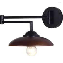 Wall Lamp Nordic Retro Swing Arm Adjustable Walnut Lampshade Bedroom Bedside Zen Room Decor LED Light Retractable Reading Sconce