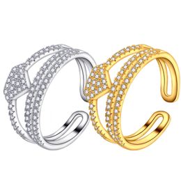 hot sales in Europe and America S925 sterling silver micro-set high-end design double-layer open ring female