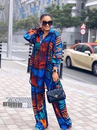 Womens Two Piece Pants Fashion Print 2 Sets Women Elegant Long Sleeve Blouses Wide Leg Set Tracksuits Outfits Female Suits 230724