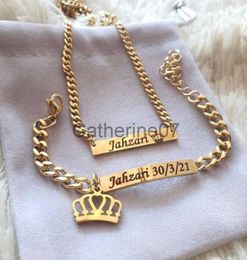 Pendant Necklaces Fashion Stainless Steel Engrave Baby Name Bangles Vintage Curb Link Chain Bar Customise Name Date Info Nameplate Femme Bijoux J230725