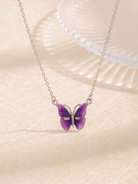 2023 New S925 Sterling Silver Drop Glue Butterfly Necklace, Small Design, Fashionable, Elegant, Luxury, and Luxury Necklace