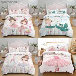 Cartoon Ballet Dancing Girl Print Polyester Bedding Sets Child Kids Covers Boys Bed Linen Set for Teens king size bedding set