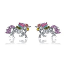 Stud Fashion Unicorn Cat Earrings Women Gilrs Colorful Zircon Ear Jewelry Children Accessories Drop Delivery Dh4Rp