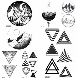 YURAN DIY Fake Geometric Triangle Tattoo Women Hip Hop Temporary Tattoo Round Moon Timber Tatto Stickers Men Body Arm Arrows