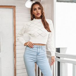 Women's Sweaters Women Vintage Knitted Long Sleeve College Style Argyle Plaid Hollow Out Solid Sweater V-Neck Slim Pullover Jumper Crop Top