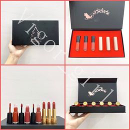 LAN Brand Lip Lip Lipstick مجموعة لفتاة الشفاه Cosmetic عيد الميلاد مربع الشفاه مجموعة الشفاه الكلاسيكية الشفاه 6pcs/مجموعة Mini Lipgloss Makeup مجموعة جميلة كل يوم dropship