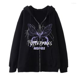 Men's Hoodies 2023 Zip Up Hoodie Harajuku Hip Hop Coats Street Butterfly Print Men Women Gothic Sweatshirt Wear Y2K Clothing Hooded Trend