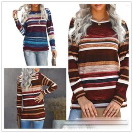 Womens Hoodies Loose T-shirts Women Jumpers Long Sleeve O-neck Tops Woman Pullover Female Striped Sweatshirt Casual Sexy Cloth Undershit