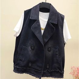 Women's Vests 2023 Spring Autumn Denim Women Fashion Casual Loose Leisure Short Black Waistcoat Top Coat Ins