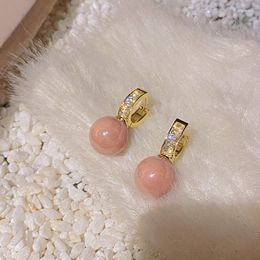 Dangle Earrings Exquisite U Shaped Pink Pearl For Women Luxury Young Girls Zircon Setting Gold Color Drop Earring Jewelry B1