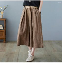 Women's Pants 2023 Summer Vintage Artistic Cotton And Linen Wide-leg Loose Casual All-match Slim Look Capri